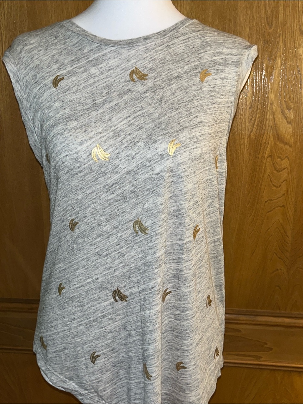 XS J Crew Grey with Gold Bananas Sleeveless Tshirt